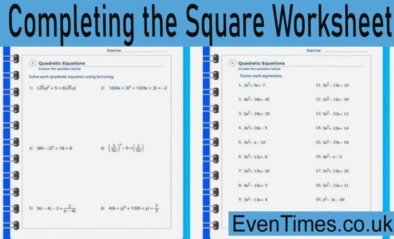 Completing the Square Worksheets